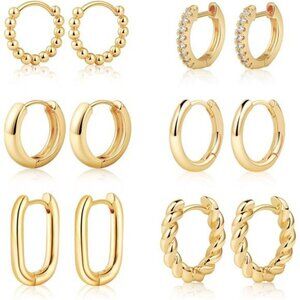Gold Silver Chunky Hoop Earrings Set 14K Plated Lightweight Jewelry Gift